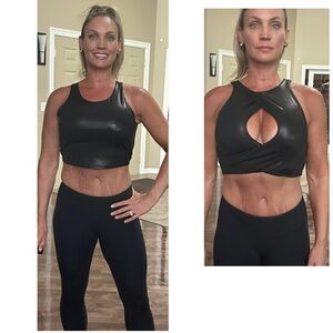 Joe fresh black faux leather pleather keyhole cutout reversible sports bra M NWT